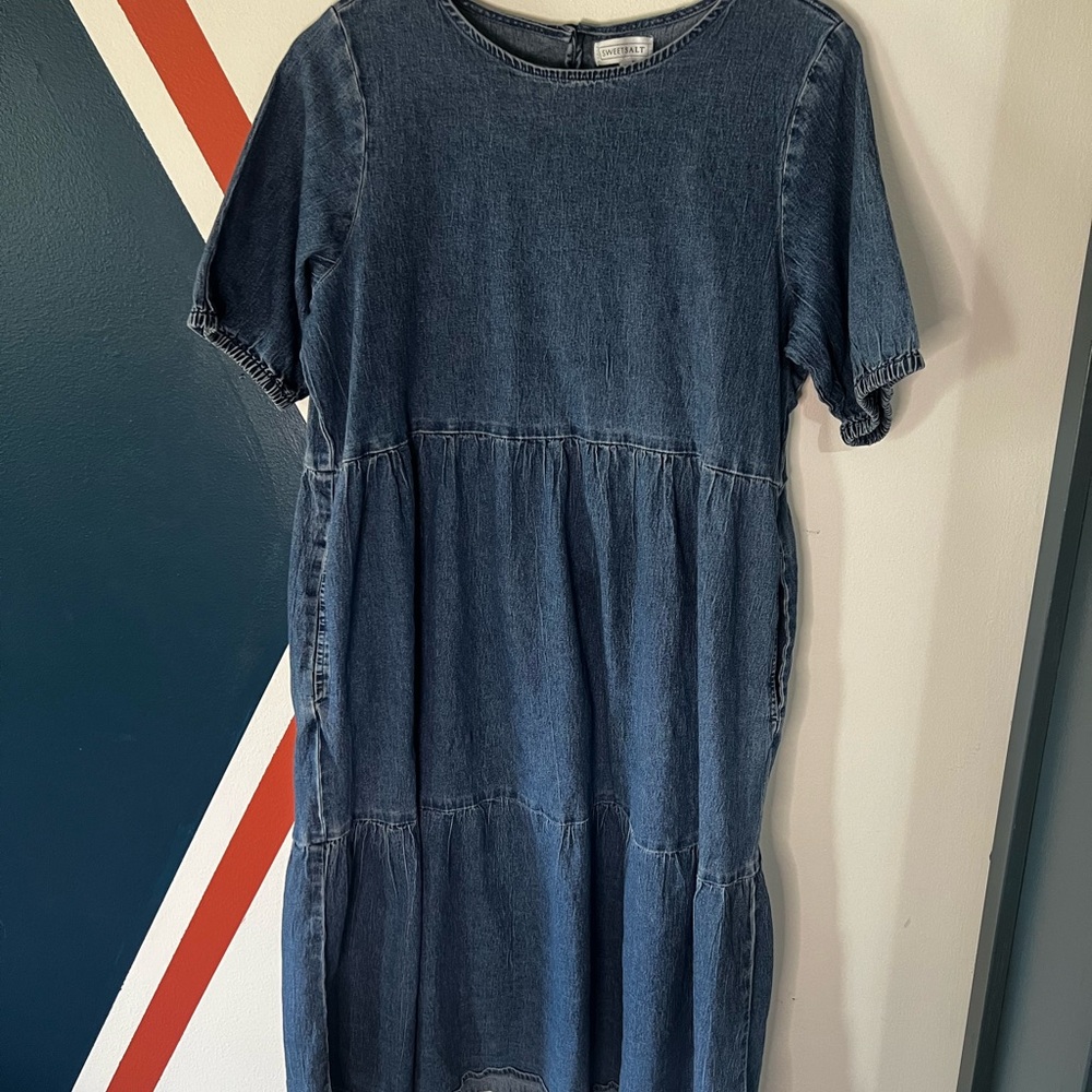 SweetSalt Denim Tiered Midi Dress - Dark Blue Cowgirl Western